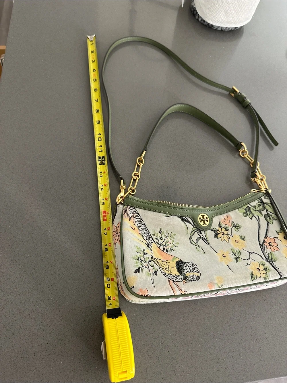 Tory Burch Olive Green Floral Bird Shoulder Bag